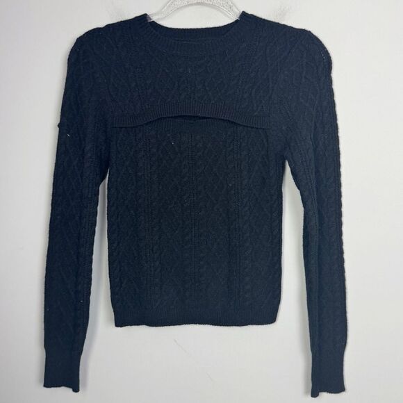 LOVE TREE | NEW Peek-a-boo Black Cable Knit Cutout Sweater Women’s Size Small - Picture 1 of 9